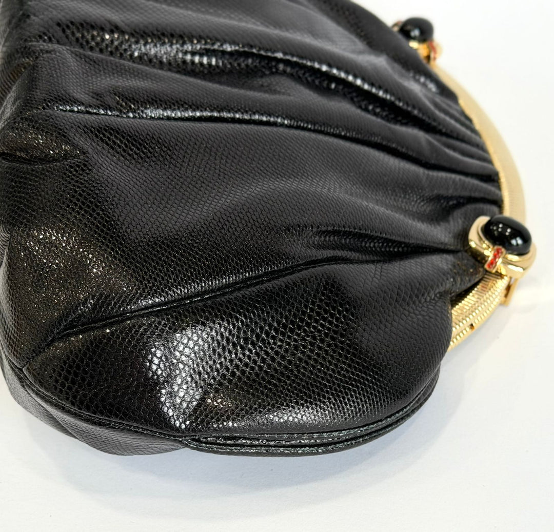 JUDITH LEIBER EXOTIC LIZARD EVENING CLUTCH BAG