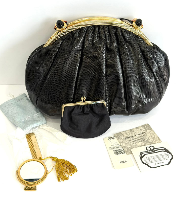 JUDITH LEIBER EXOTIC LIZARD EVENING CLUTCH BAG