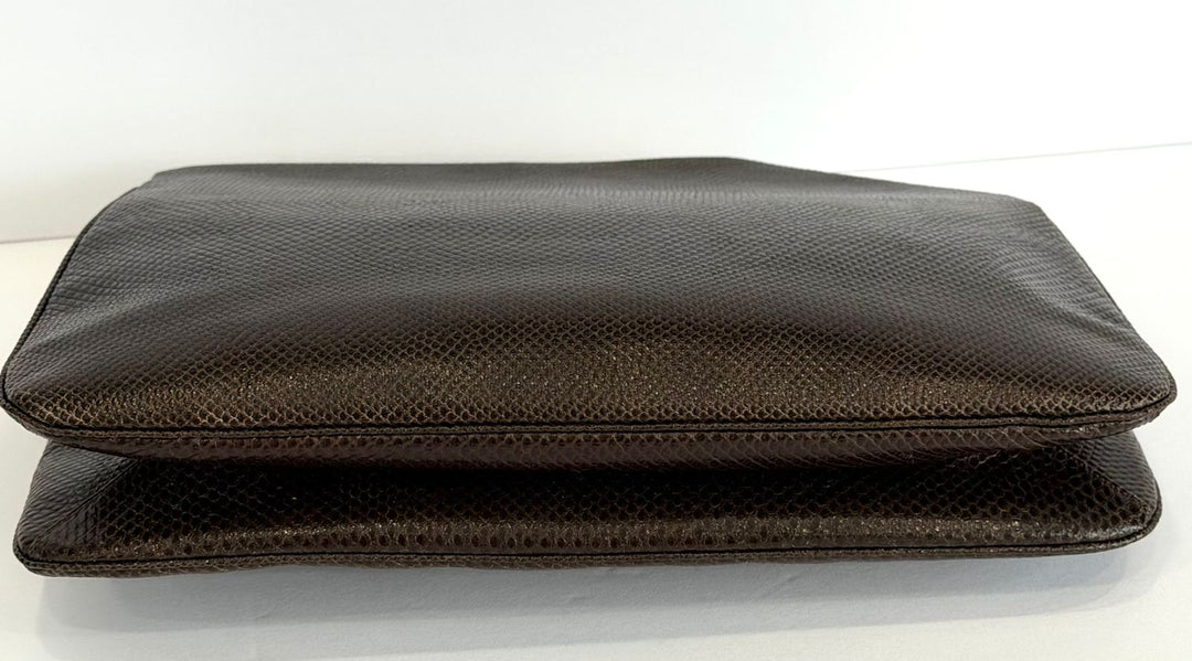 JUDITH LEIBER EXOTIC LIZARD LEATHER GEMSTONE EMBELLISHED CLUTCH BAG