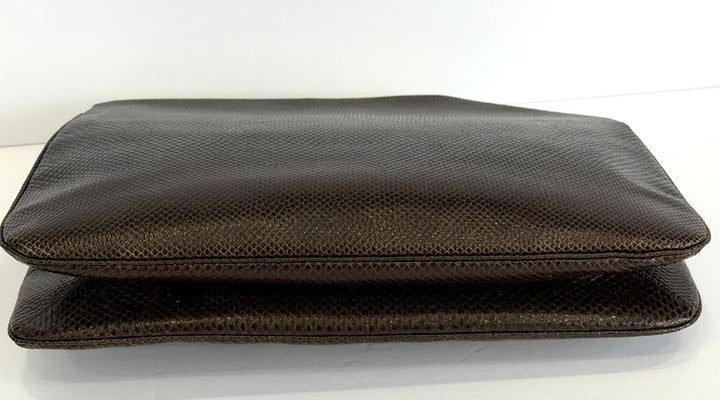 JUDITH LEIBER EXOTIC LIZARD LEATHER GEMSTONE EMBELLISHED CLUTCH BAG