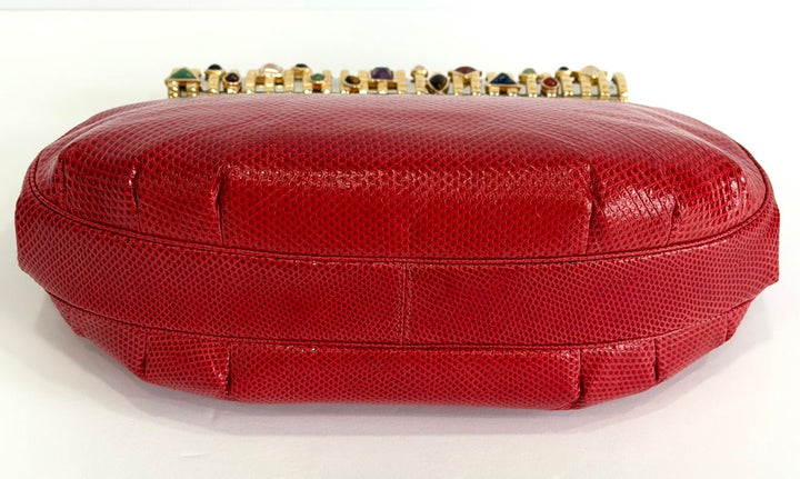 JUDITH LEIBER LIZARD SKIN GEMSTONE EMBELLISHED CLUTCH BAG