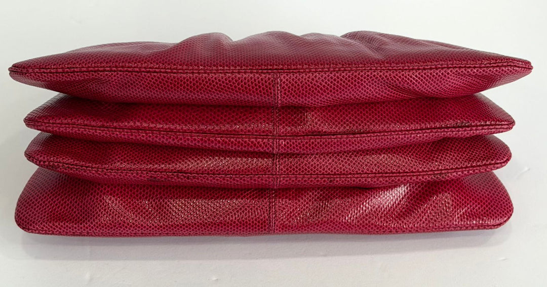 JUDITH LEIBER RASPBERRY LIZARD LEATHER VINTAGE CLUTCH BAG