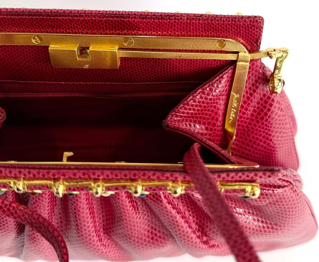 JUDITH LEIBER RASPBERRY LIZARD LEATHER VINTAGE CLUTCH BAG