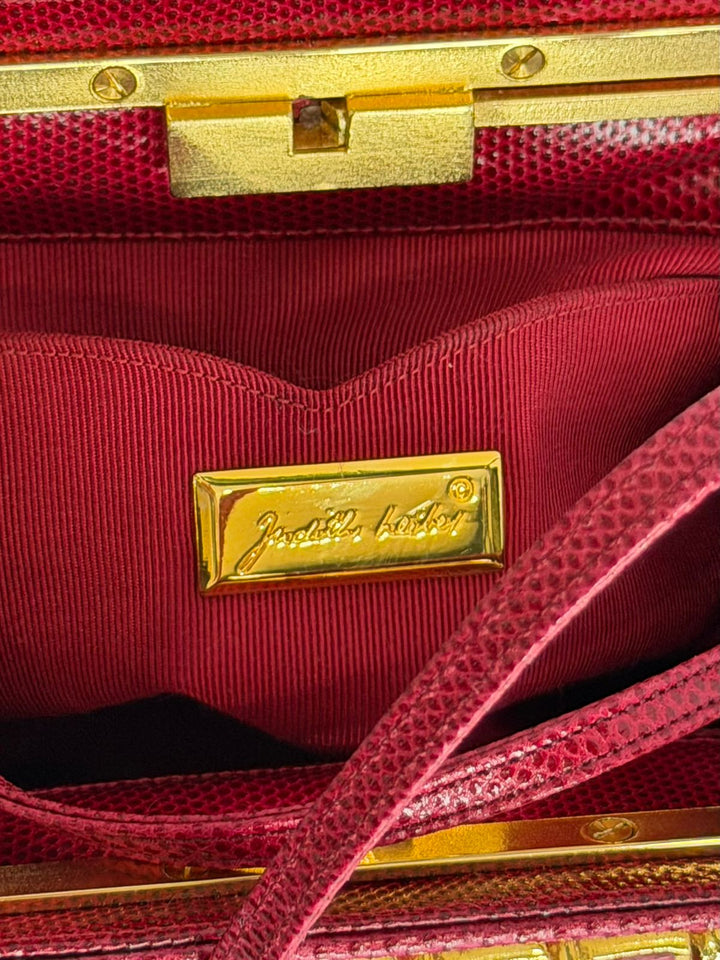 JUDITH LEIBER RASPBERRY LIZARD LEATHER VINTAGE CLUTCH BAG