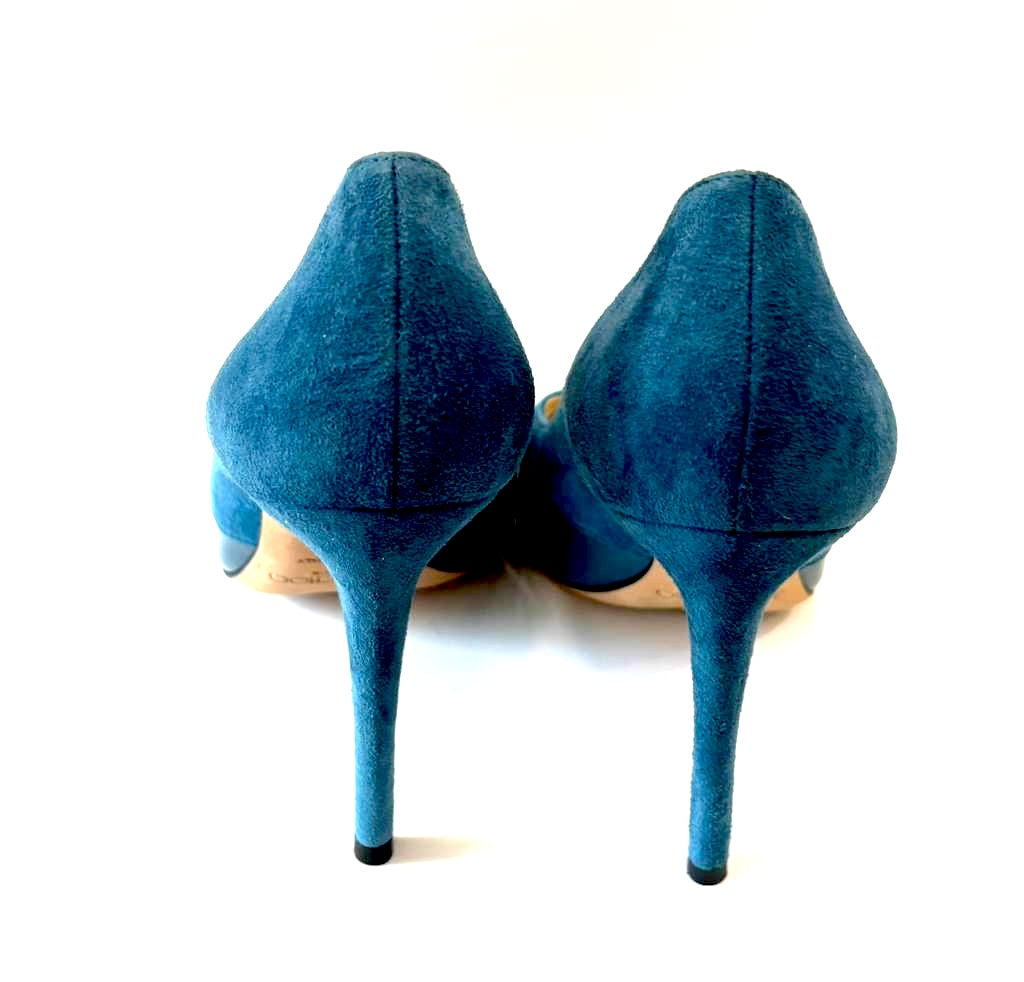 JIMMY CHOO ANOUK SUEDE PATENT ACCENT PUMPS