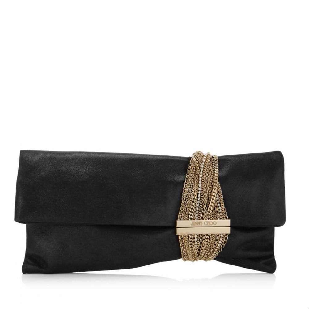 JIMMY CHOO CHANDRA CHAIN SUEDE CLUTCH BAG