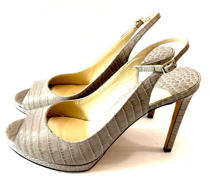 JIMMY CHOO CROC EMBOSSED LEATHER NOVA SLINGBACK SANDALS