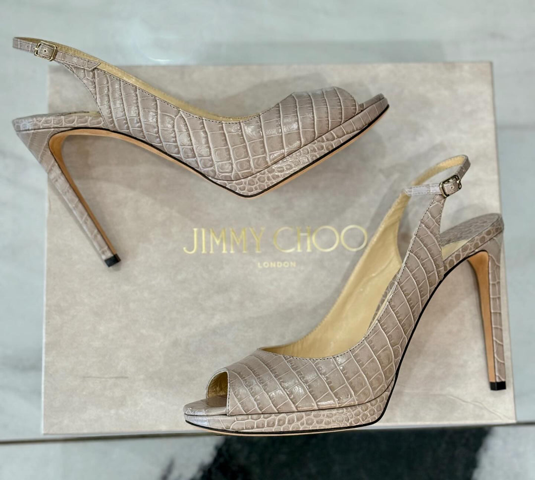 JIMMY CHOO CROC EMBOSSED LEATHER NOVA SLINGBACK SANDALS