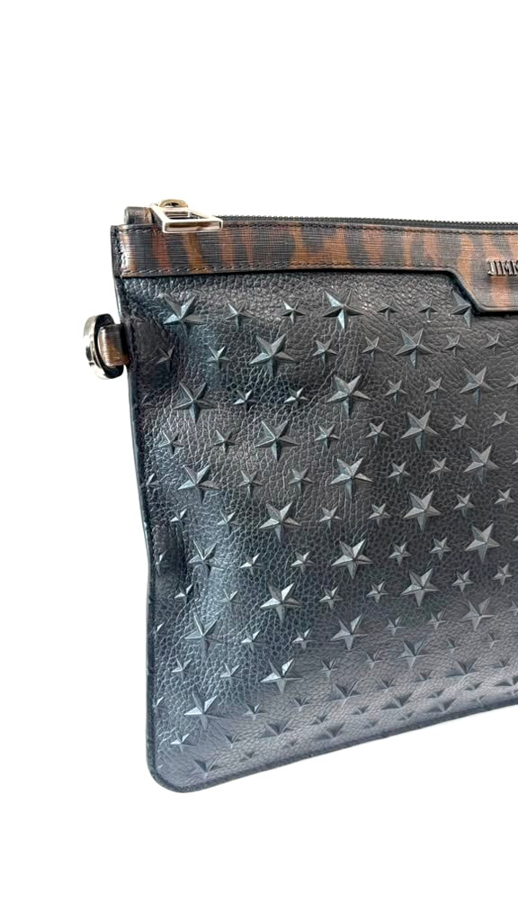 JIMMY CHOO DEREK CALFSKIN LEATHER STAR POUCH CLUTCH BAG