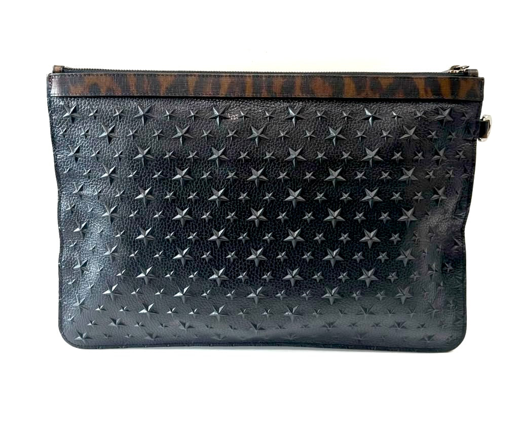 JIMMY CHOO DEREK CALFSKIN LEATHER STAR POUCH CLUTCH BAG