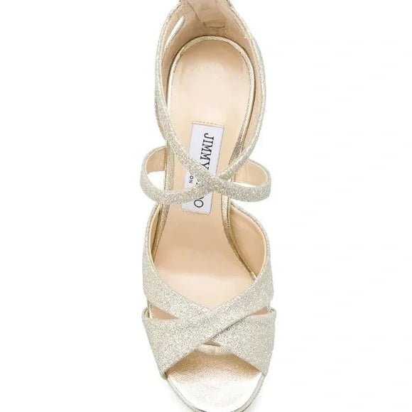 JIMMY CHOO GOLD GLITTER LORINA 100 SANDALS