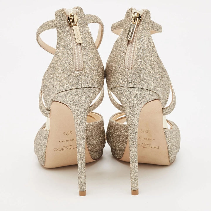 JIMMY CHOO GOLD GLITTER LORINA 100 SANDALS