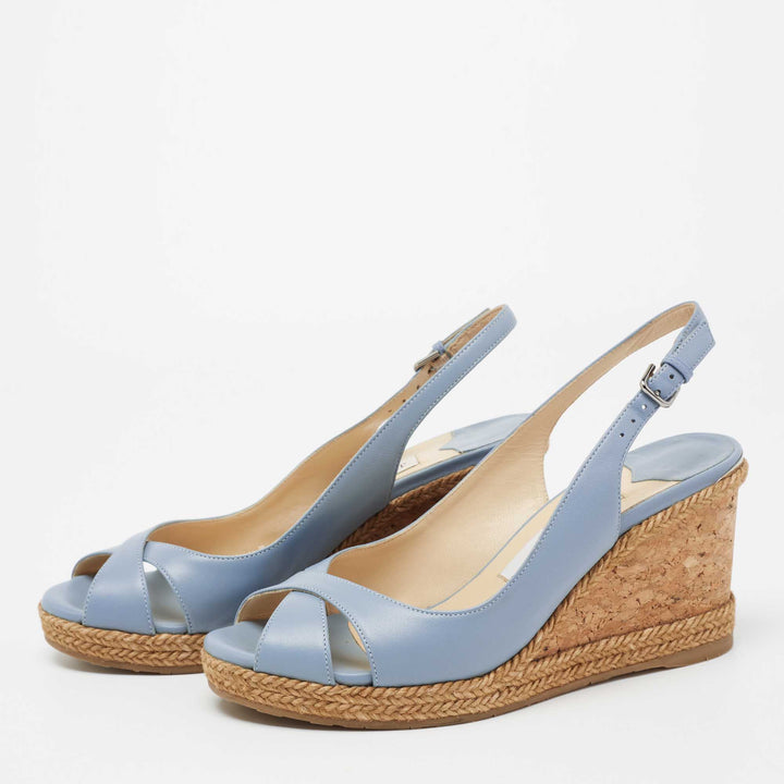 JIMMY CHOO LEATHER AMELY SLINGBACK WEDGE HEEL PUMPS