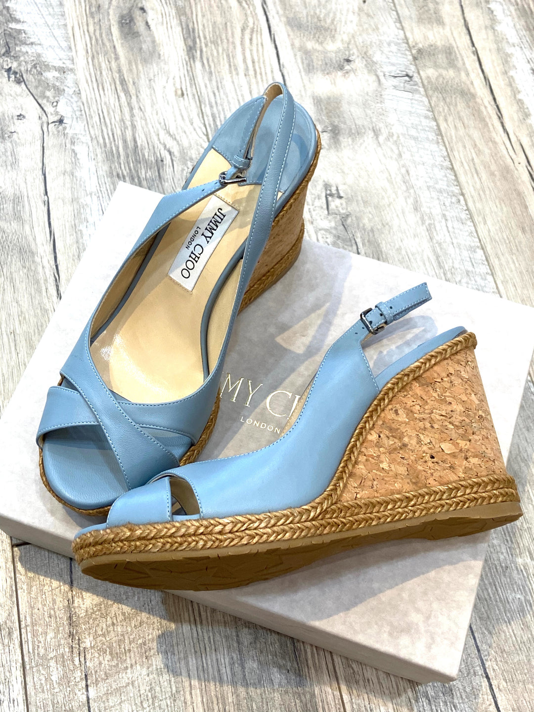 JIMMY CHOO LEATHER AMELY SLINGBACK WEDGE HEEL PUMPS