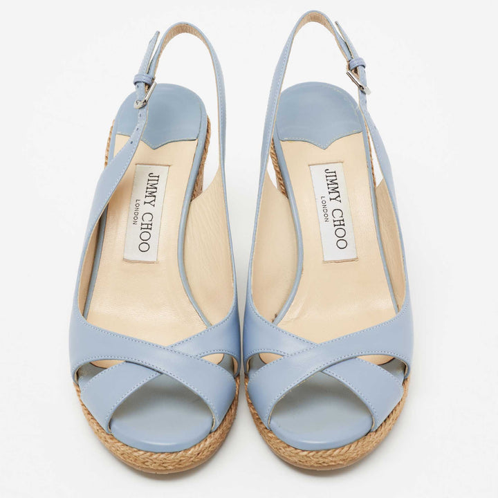 JIMMY CHOO LEATHER AMELY SLINGBACK WEDGE HEEL PUMPS