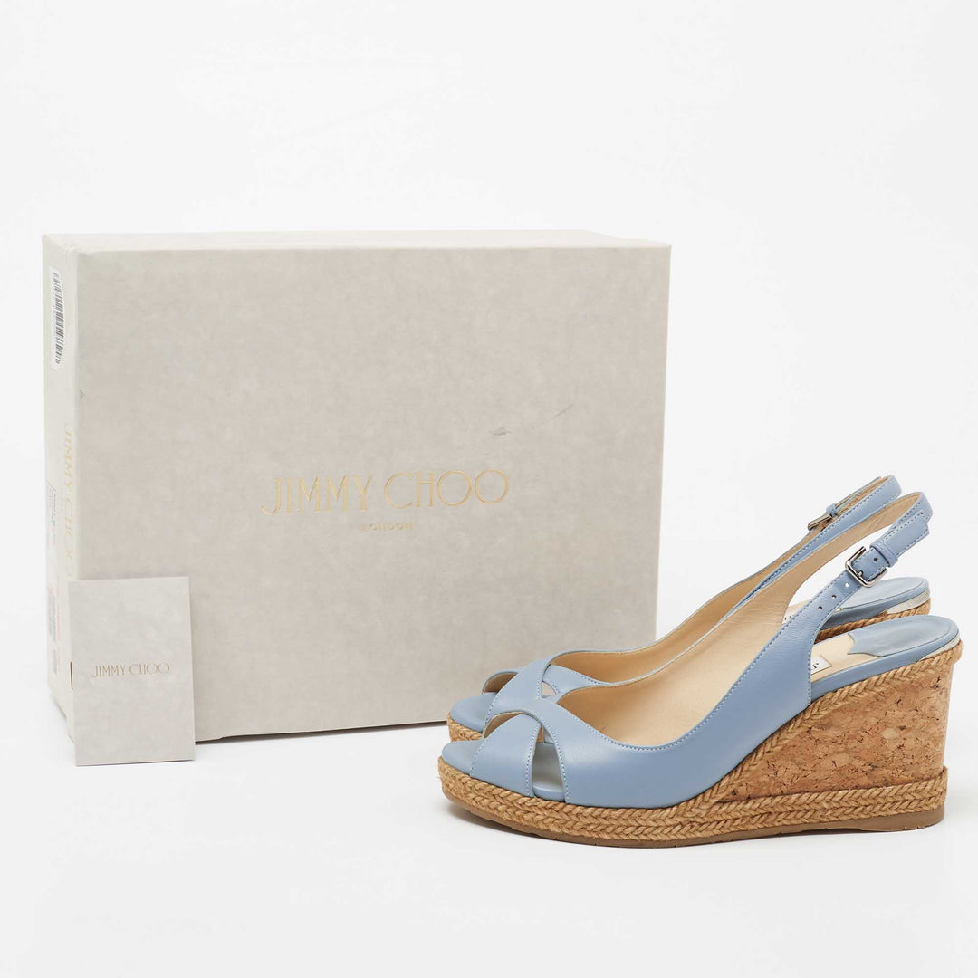 JIMMY CHOO LEATHER AMELY SLINGBACK WEDGE HEEL PUMPS