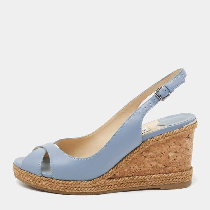 JIMMY CHOO LEATHER AMELY SLINGBACK WEDGE HEEL PUMPS