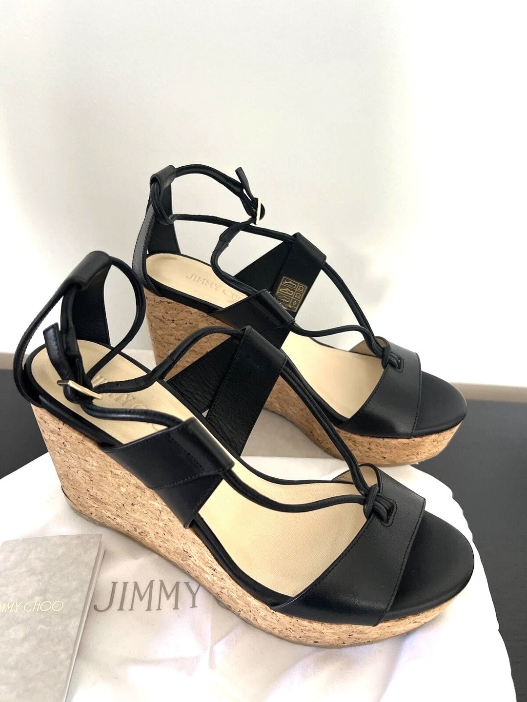 JIMMY CHOO NELSON CALFSKIN LEATHER WEDGE HEEL SANDALS