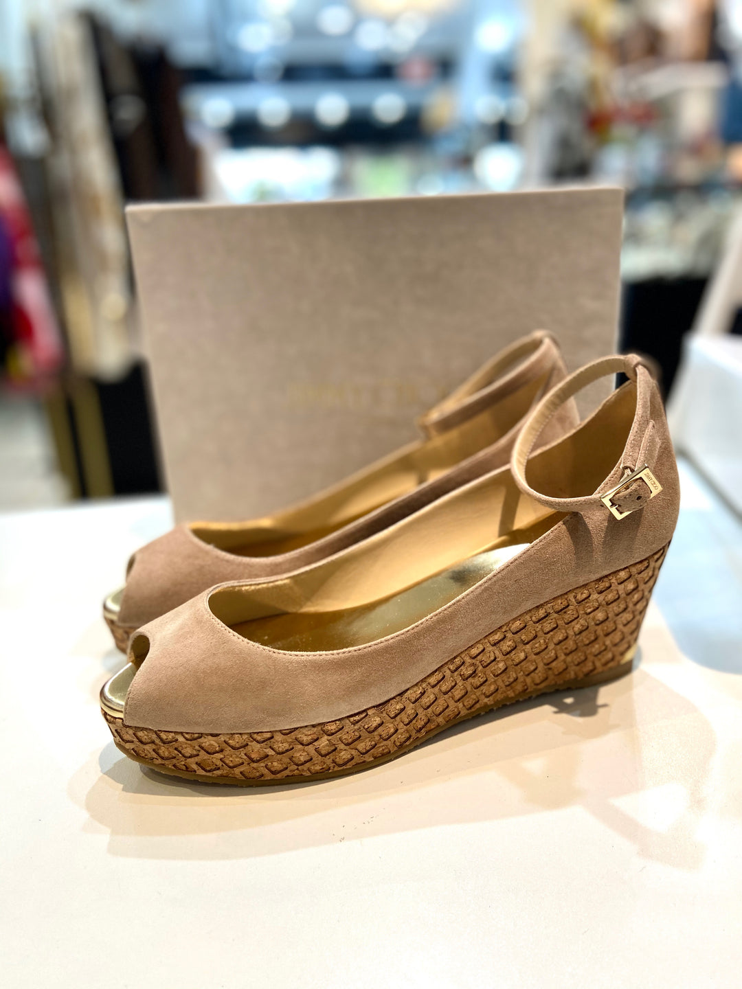 JIMMY CHOO NEYO 120 CORK WEDGE HEEL PUMPS