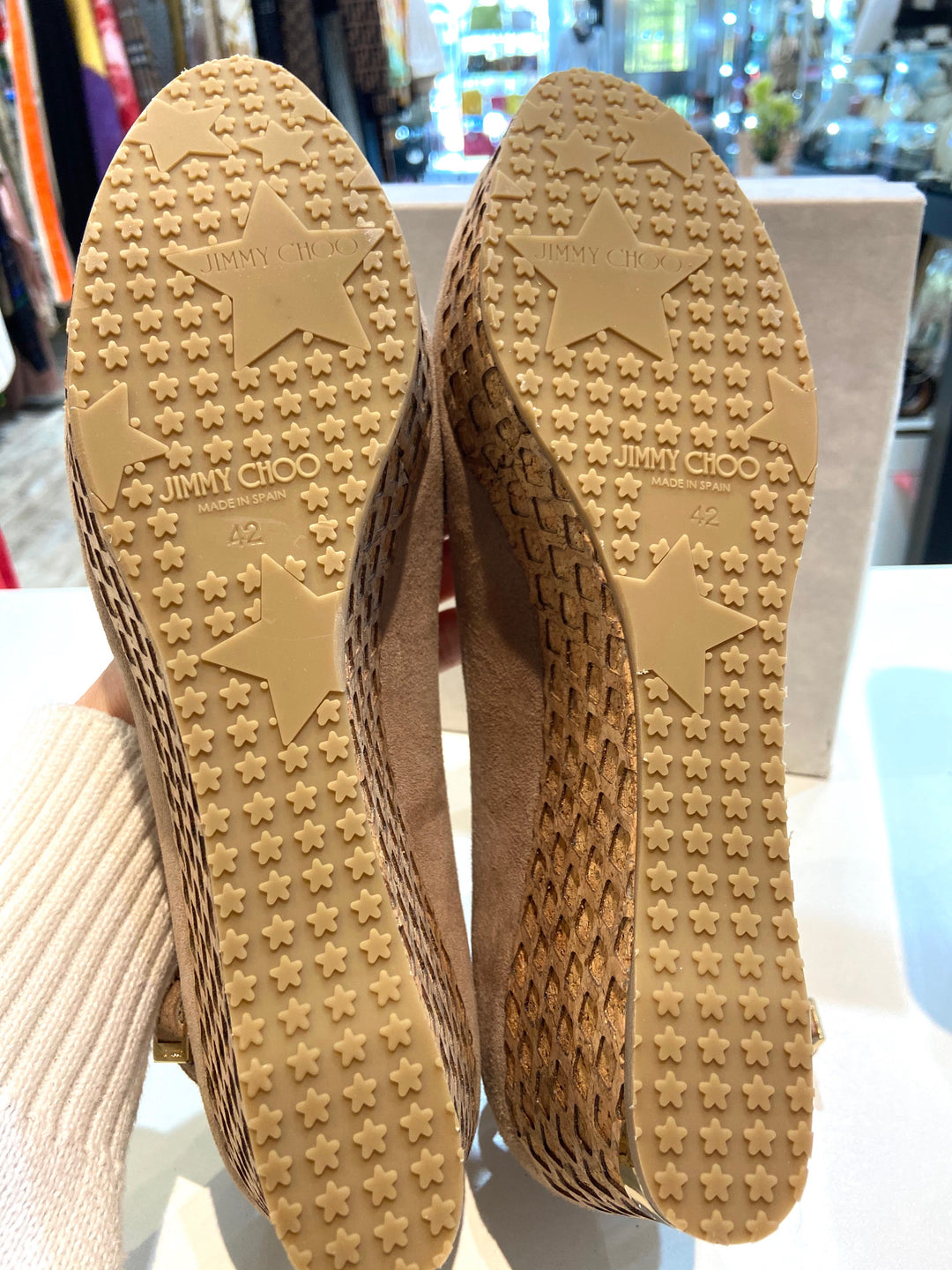JIMMY CHOO NEYO 120 CORK WEDGE HEEL PUMPS