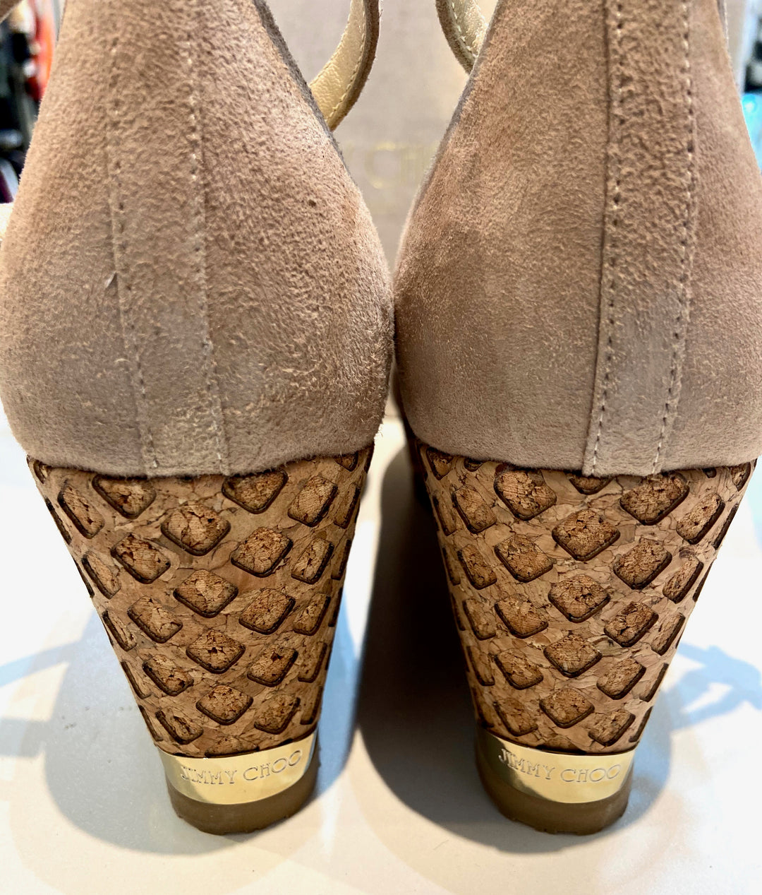 JIMMY CHOO NEYO 120 CORK WEDGE HEEL PUMPS