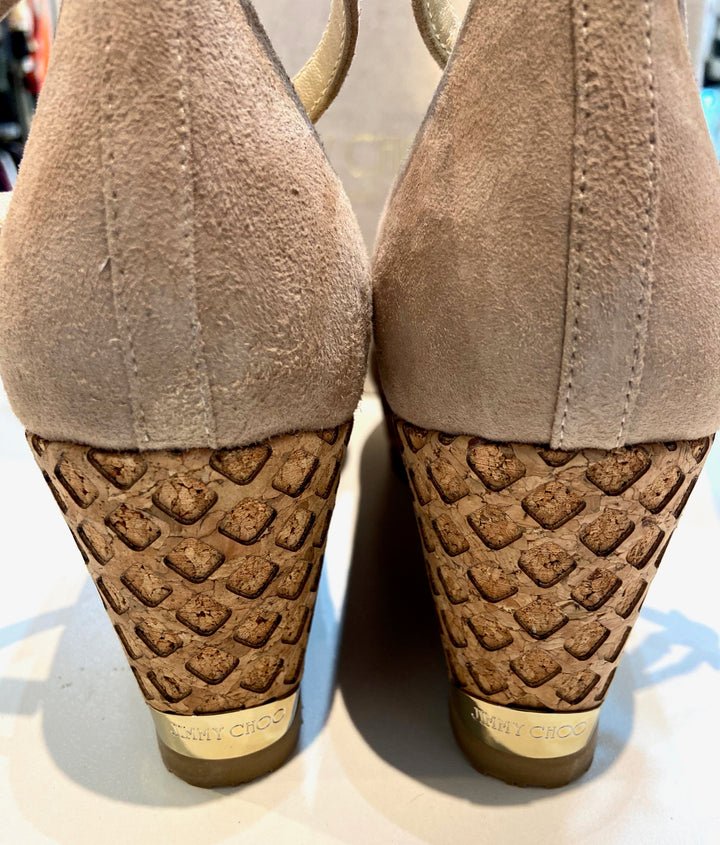 JIMMY CHOO NEYO 120 CORK WEDGE HEEL PUMPS