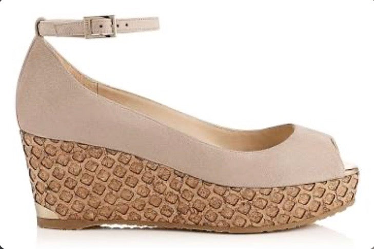 JIMMY CHOO NEYO 120 CORK WEDGE HEEL PUMPS