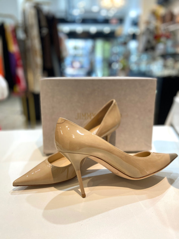 JIMMY CHOO PATENT LEATHER AGNES PUMPS