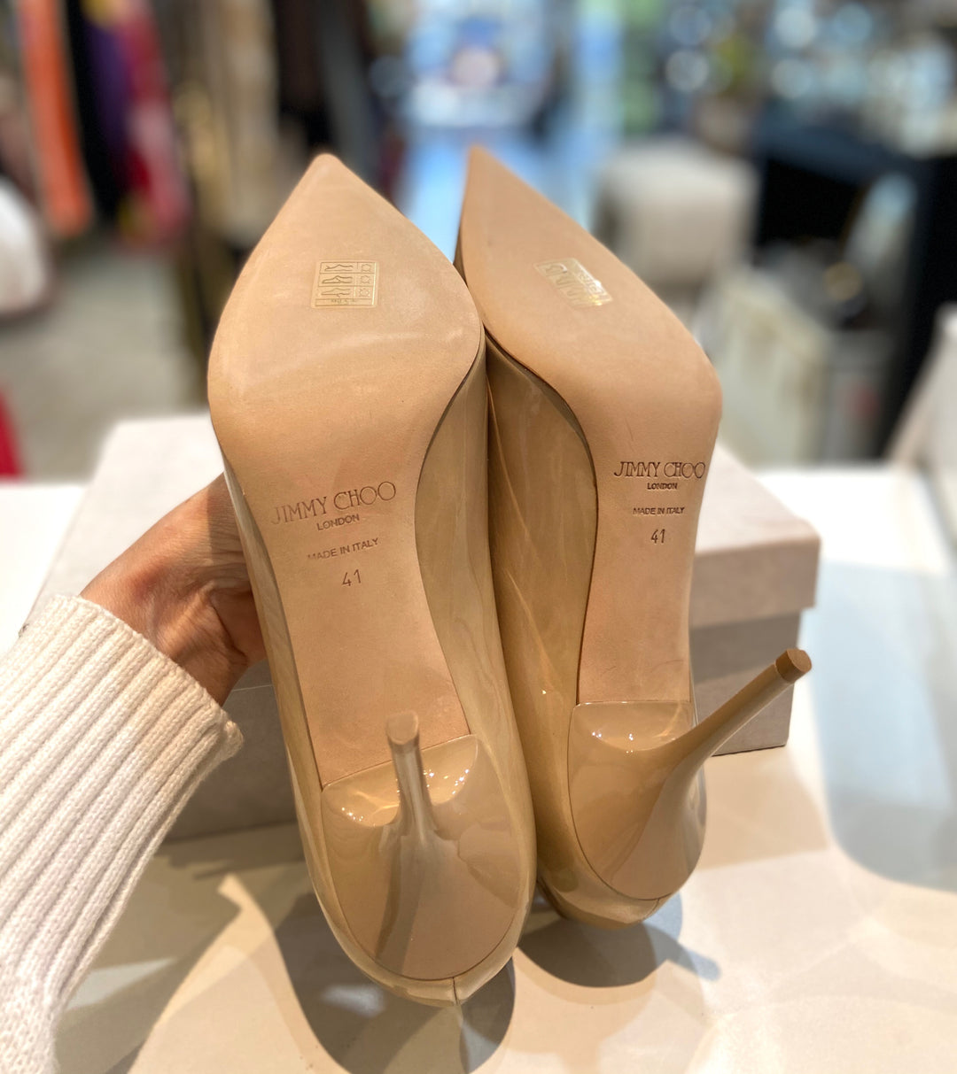 JIMMY CHOO PATENT LEATHER AGNES PUMPS