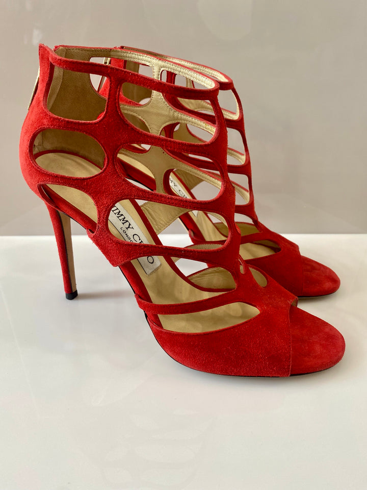 JIMMY CHOO REN 100 SUEDE PUMPS SANDALS