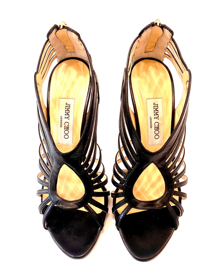 JIMMY CHOO SAMOA LEATHER MULTI-STRAP HEELED SANDALS