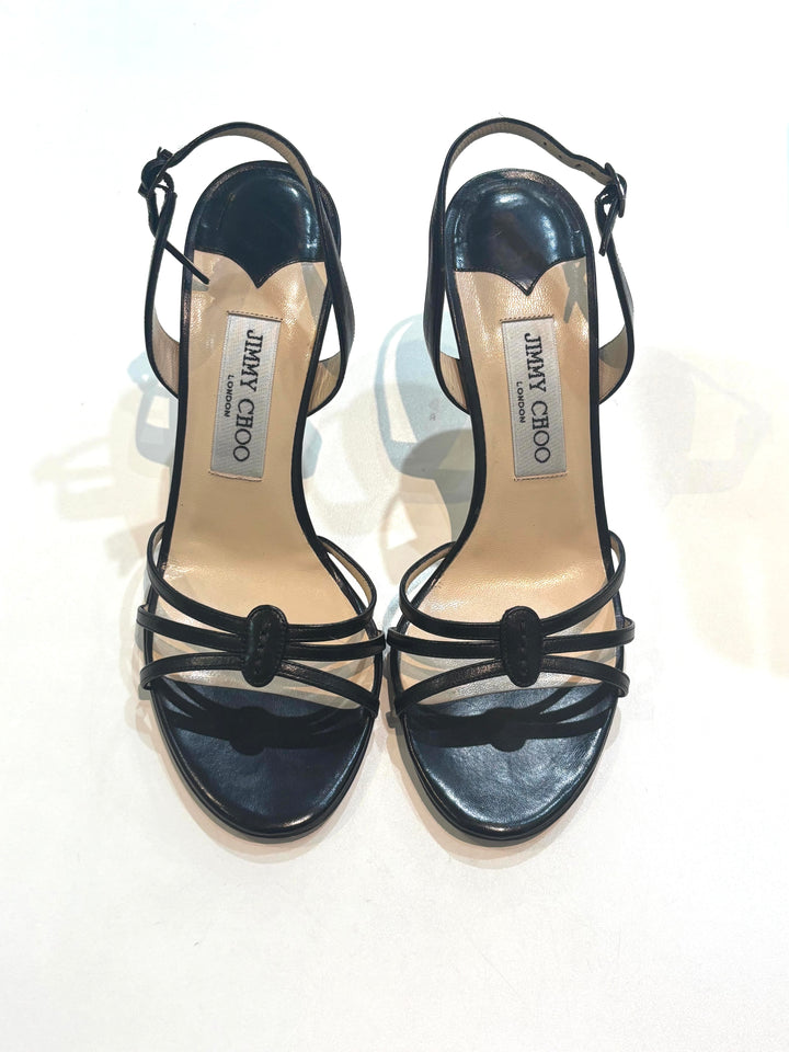 JIMMY CHOO CALFSKIN LEATHER STRAPPY SANDALS