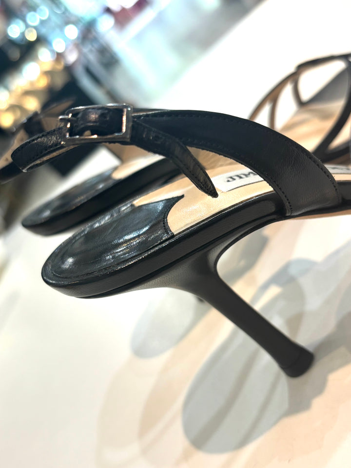 JIMMY CHOO CALFSKIN LEATHER STRAPPY SANDALS