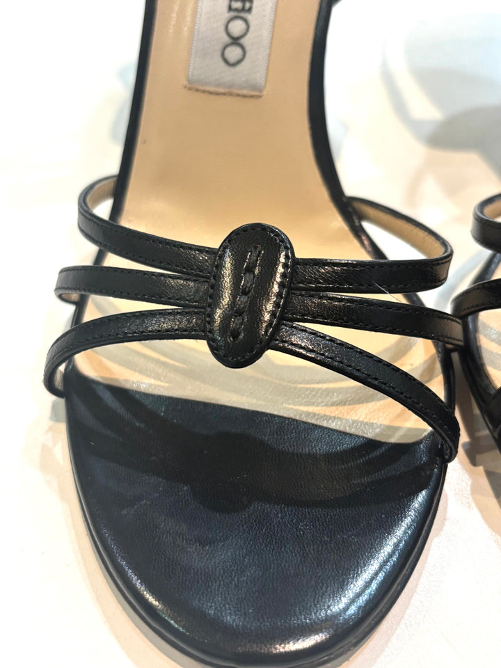 JIMMY CHOO CALFSKIN LEATHER STRAPPY SANDALS