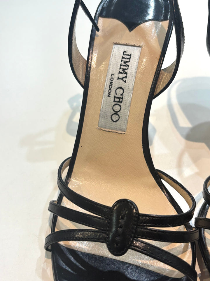 JIMMY CHOO CALFSKIN LEATHER STRAPPY SANDALS