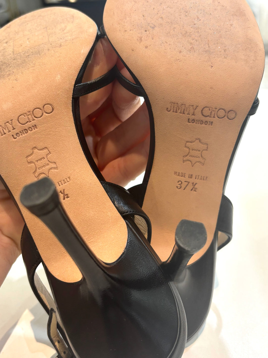 JIMMY CHOO CALFSKIN LEATHER STRAPPY SANDALS