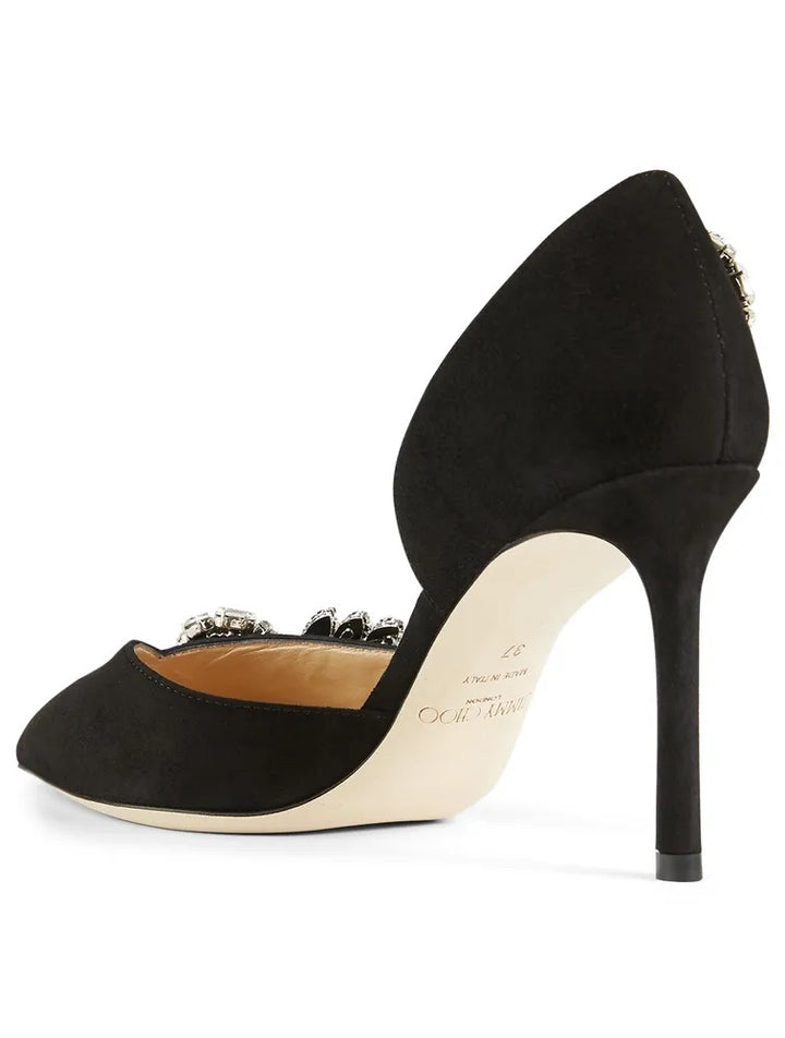 JIMMY CHOO TEJA 100 CRYSTAL EMBELISHED SUEDE PUMPS