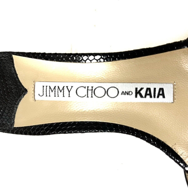 JIMMY CHOO X KAIA K EMBOSSED LEATHER SLIDE SANDALS