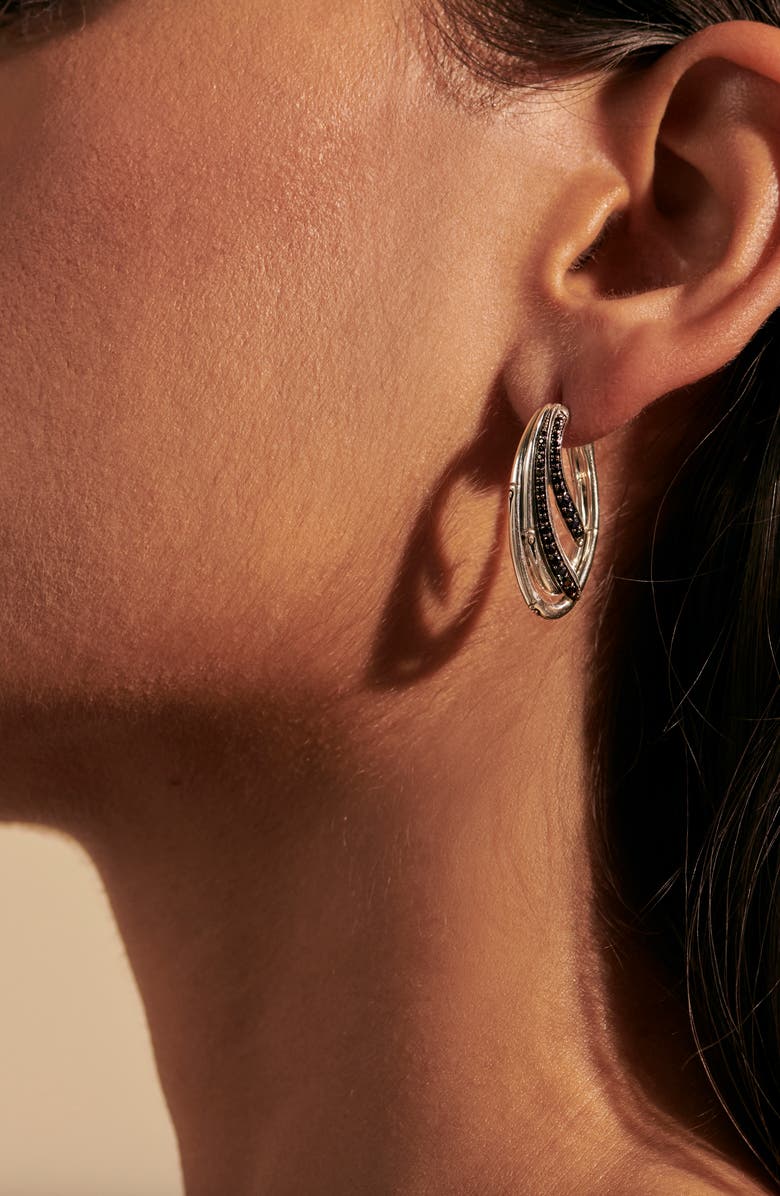 JOHN HARDY STERLING SILVER BLACK SAPPHIRE &amp; SPINEL BAMBOO HOOP EARRINGS