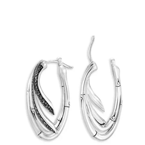 JOHN HARDY STERLING SILVER BLACK SAPPHIRE &amp; SPINEL BAMBOO HOOP EARRINGS