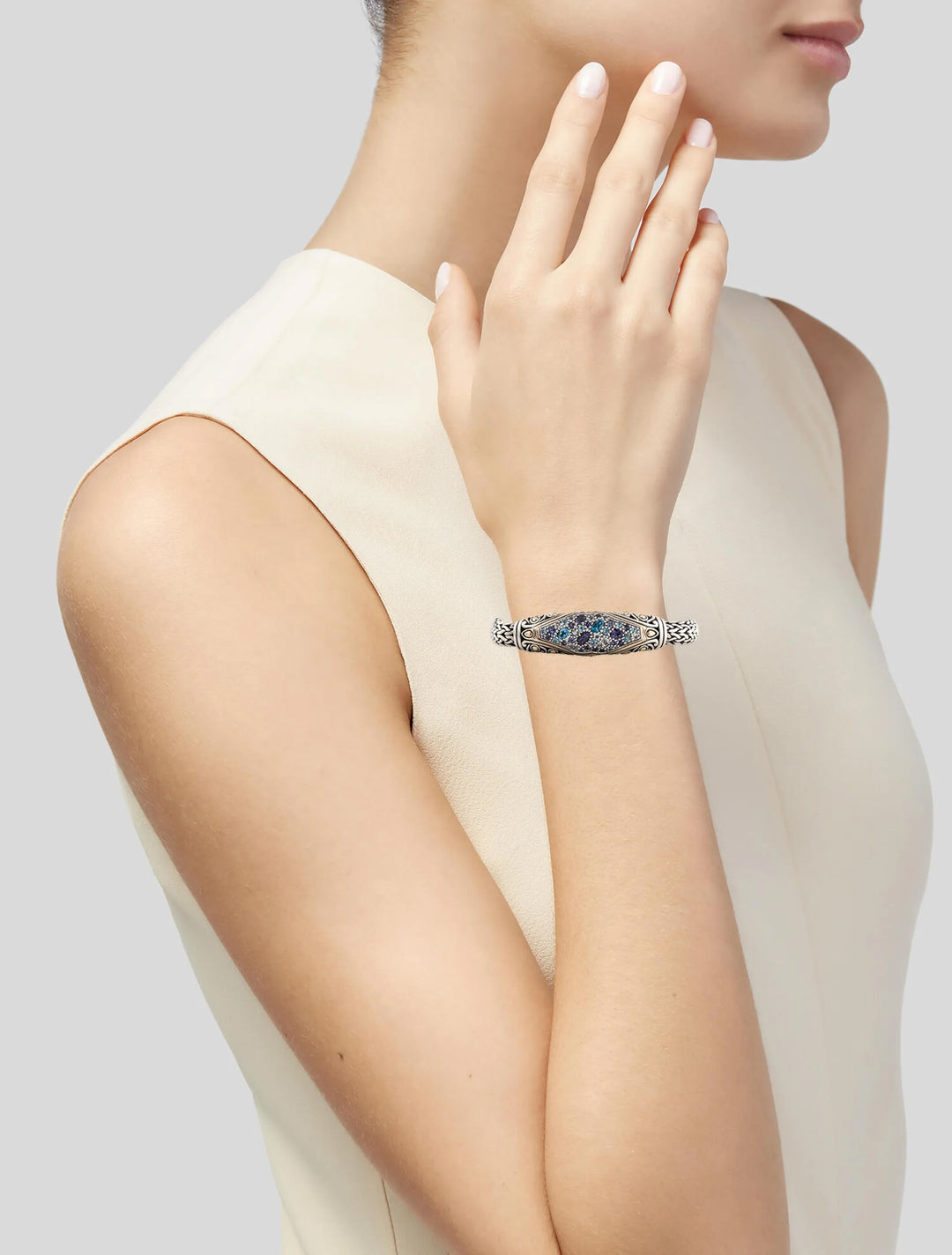 JOHN HARDY MULTISTONE BATU LAVA BLUE CHAIN STERLING SILVER &amp; 18K GOLD  BRACELET