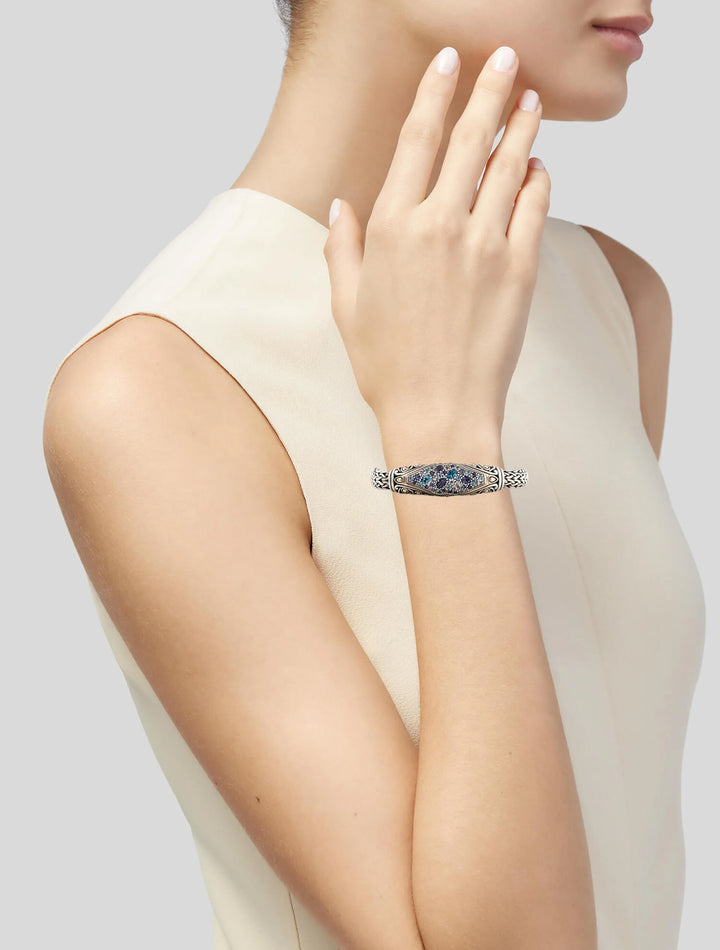 JOHN HARDY MULTISTONE BATU LAVA BLUE CHAIN STERLING SILVER &amp; 18K GOLD  BRACELET