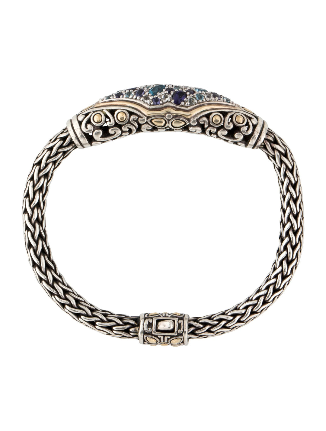 JOHN HARDY MULTISTONE BATU LAVA BLUE CHAIN STERLING SILVER &amp; 18K GOLD  BRACELET