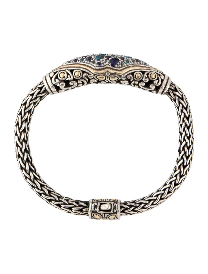 JOHN HARDY MULTISTONE BATU LAVA BLUE CHAIN STERLING SILVER &amp; 18K GOLD  BRACELET