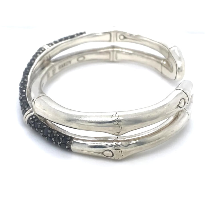 JOHN HARDY STERLING SILVER BLACK SAPPHIRE BAMBOO CROSSOVER BRACELET