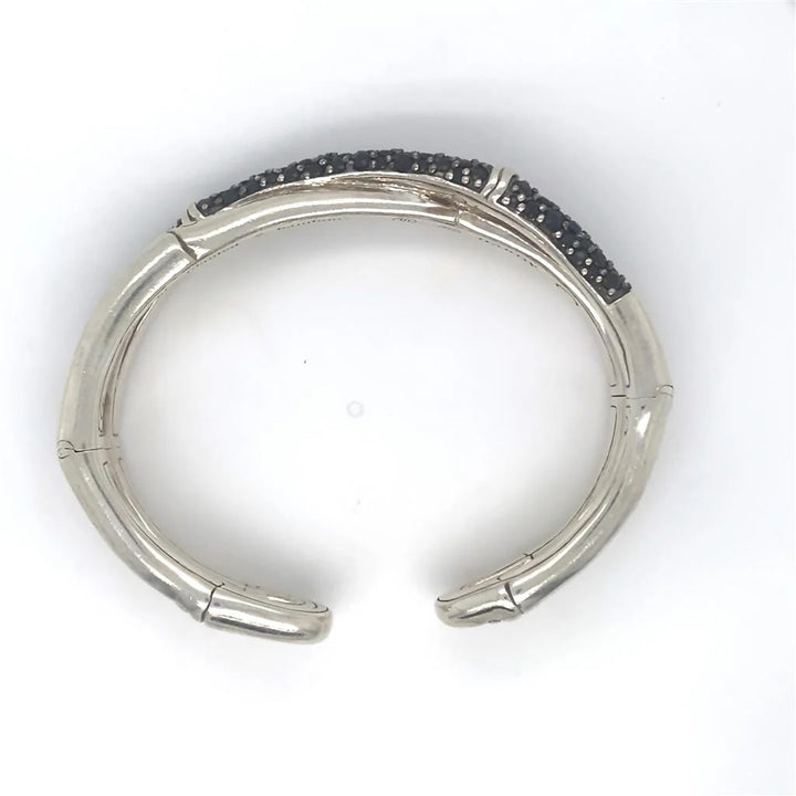 JOHN HARDY STERLING SILVER BLACK SAPPHIRE BAMBOO CROSSOVER BRACELET