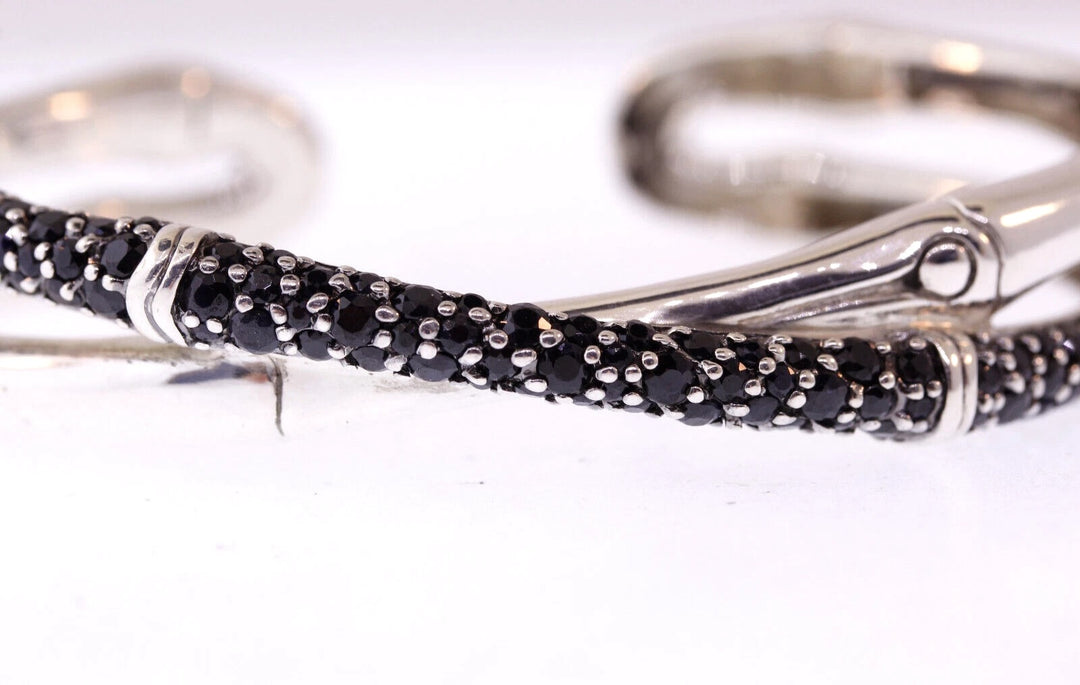JOHN HARDY STERLING SILVER BLACK SAPPHIRE BAMBOO CROSSOVER BRACELET