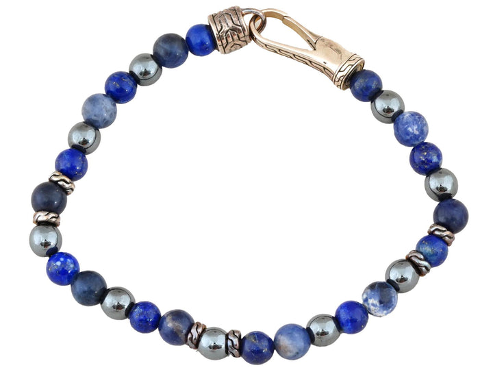 JOHN HARDY STERLING SILVER LAPIS LAZULI BEADED BRACELET