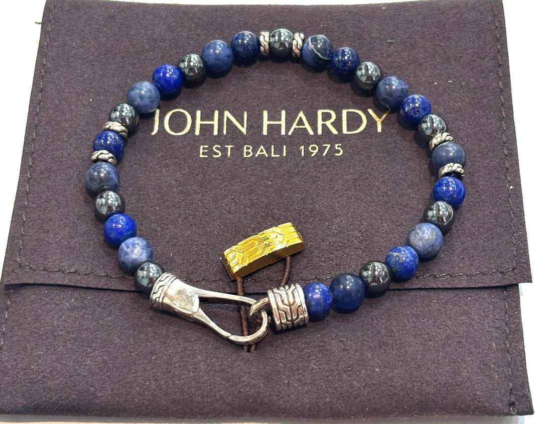 JOHN HARDY STERLING SILVER LAPIS LAZULI BEADED BRACELET
