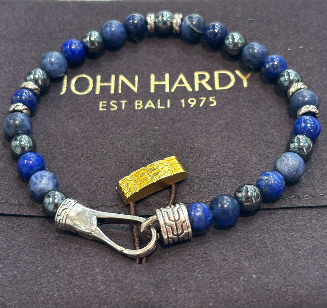 JOHN HARDY STERLING SILVER LAPIS LAZULI BEADED BRACELET